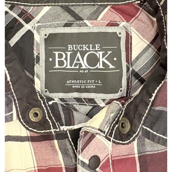 Buckle Black Men’s Athletic Fit Snap Button Plaid Shirt Size Large Western - Picture 3 of 7